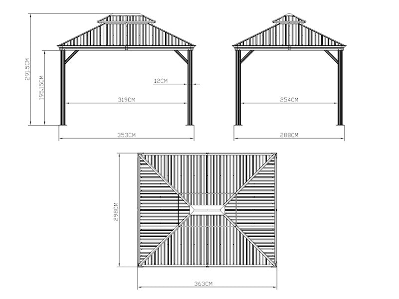 Pawilon Santa Fe z zasłonami i moskitierą, 3x3,65m, Brąz