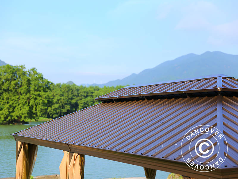 Pawilon Santa Fe z zasłonami i moskitierą, 3,65x6m, Brąz