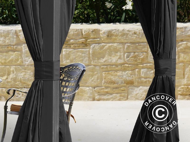 Pawilon San Bruno z zasłonami i moskitierą, 3x4m, Czarny