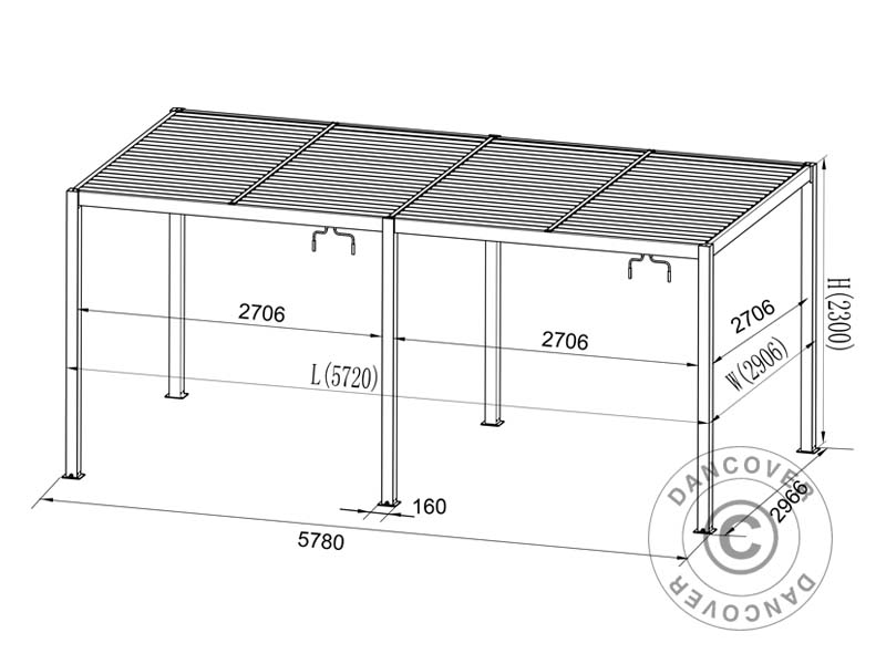 Bioklimatyczna pawilon Pergola San Pablo Alu+, 3x5,8m, Czarny/Biały