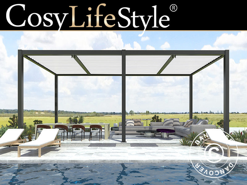 Bioklimatyczna pawilon Pergola San Pablo Alu+, 4x5,8m, Czarny/Biały