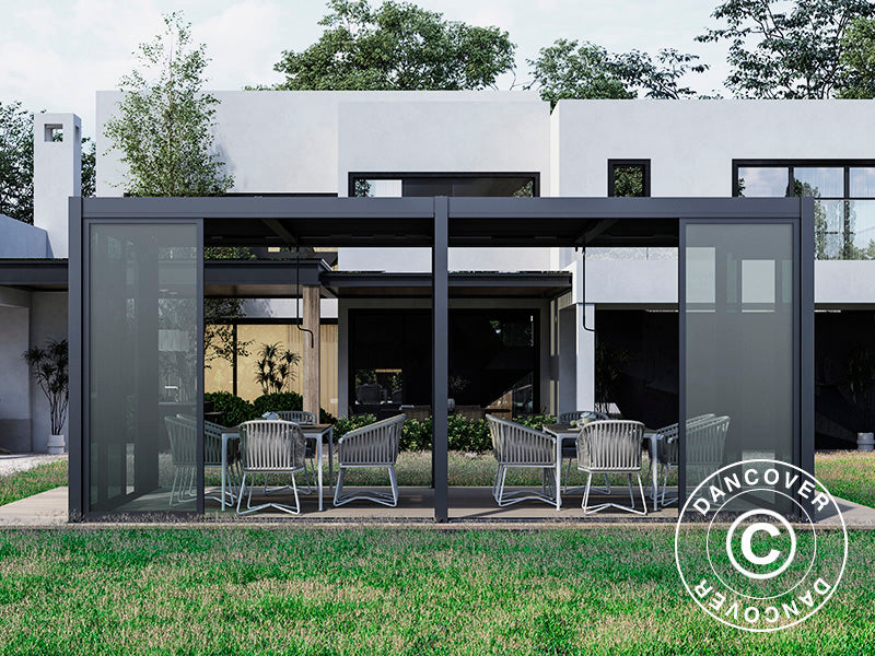 Bioklimatyczna pergola San Pablo Alu+ z drzwiami przesuwnymi, 3x5,8m Czarna