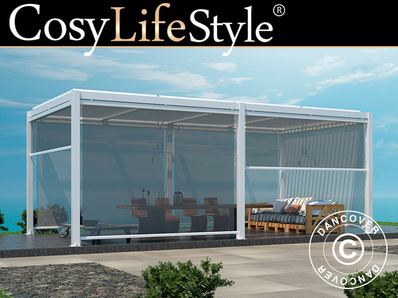 Bioklimatyczny pawilon pergola San Pablo Alu+, 3x5,8m, 6 ścian bocznych, Biały