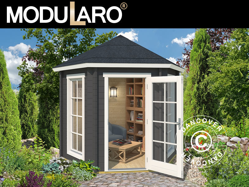 Drewniany pawilon Lausanne, sześciokątny 2,8x2,42x2,89m, 44mm, Ciemny szary