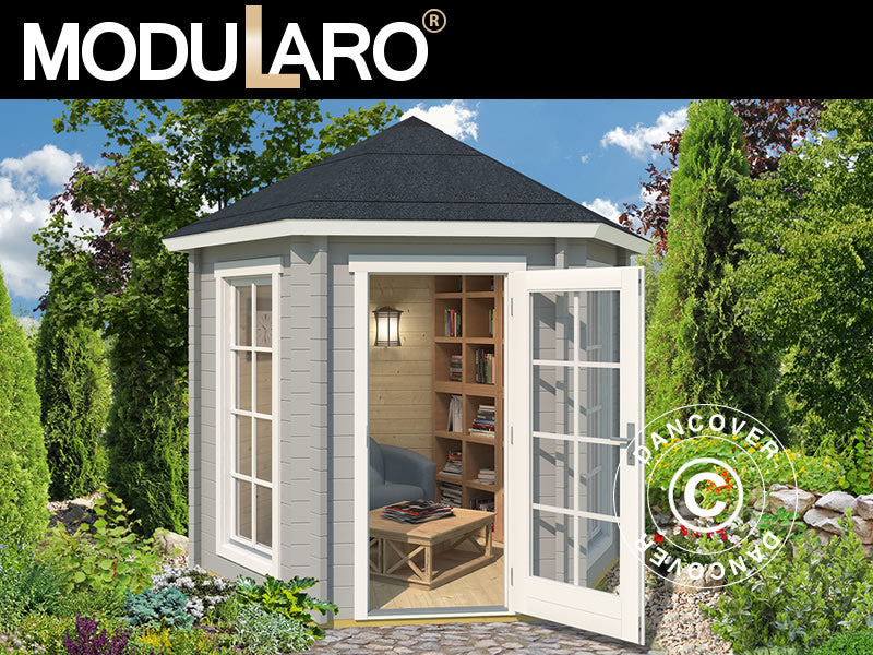 Drewniany pawilon Lausanne, sześciokątny 2,8x2,42x2,89m, 44mm, Jasny szary