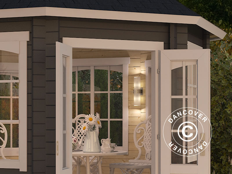 Drewniany pawilon Lorraine, ośmiokątny 3,47x3,47x3,45m, 44mm, Ciemny szary