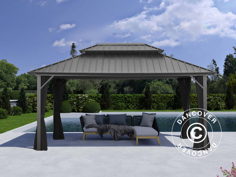 Pawilon San Francisco z zasłonami i moskitierą, 3,65x4,85m, Czarny