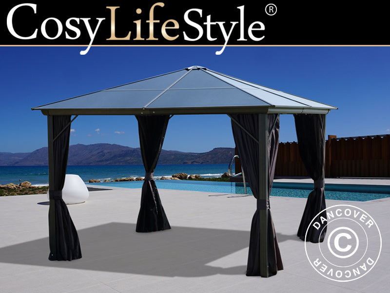 Pawilon Santa Barbara z zasłonami i moskitierą, 4x4m, Czarny