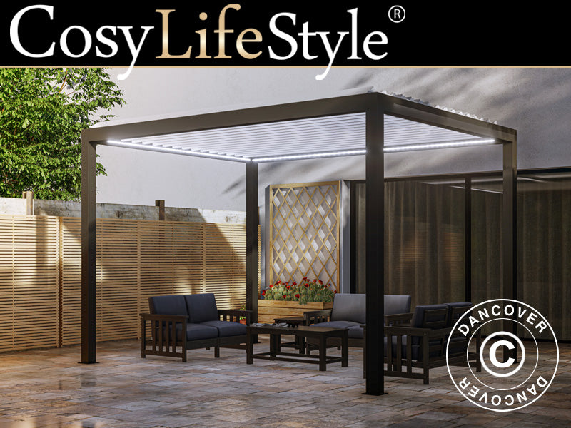 Bioklimatyczna pawilon pergola Génova ze podświetleniem LED, 4x3m, Antracyt/Biały