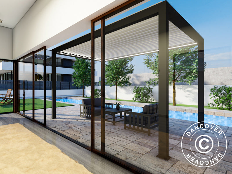 Bioklimatyczna pawilon pergola Génova ze podświetleniem LED, 4x4m, Antracyt/Biały