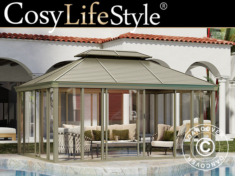 Pawilon San Bruno ze ścianami bocznymi z poliwęglanu, 3,6x5m, Mosiądz