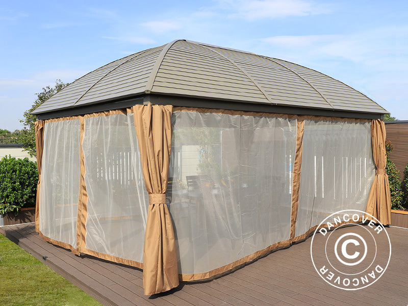 Gazebo San Jose 3,6x5m w/Curtains+Net Brass