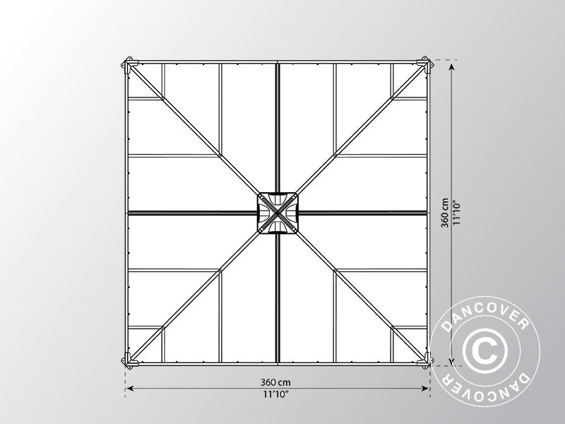 Oranżeria, pawilon LEDRO, 12,96m², Palram/Canopia, 3,6x3,6x2,95m, Szary
