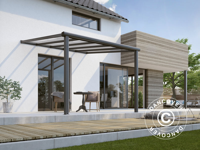 Zadaszenie tarasu Compact z dachem z poliwęglanu, 3x3,04m, Antracyt