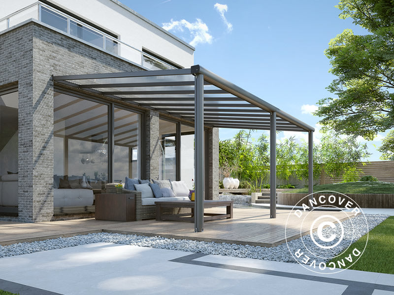 Zadaszenie tarasu Compact z dachem z poliwęglanu, 3x4,24m, Antracyt