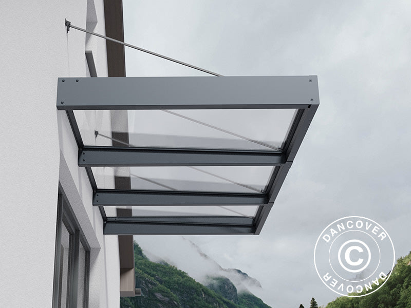 Zadaszenie drzwiowe Sophia XL 3000, Palram/Canopia, 1,40x2,86x0,17m, Ciemnoszary/Przezroczysty