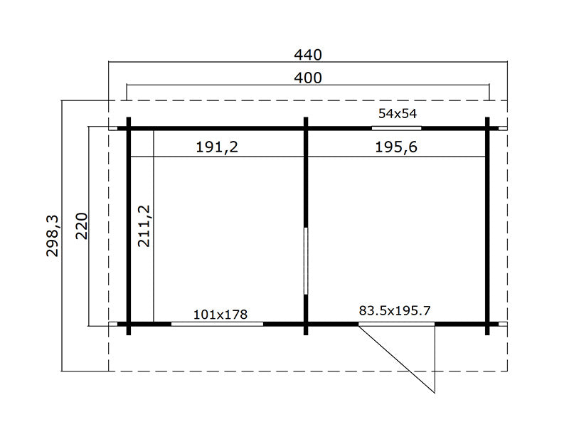 Drewniany domek sauna Levi, 4x2,2m, 8,26m², Naturalne drewno