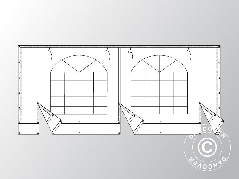 Ściana końcowa z dużym oknem i szerokimi drzwiami, 5m, PCV, biała
