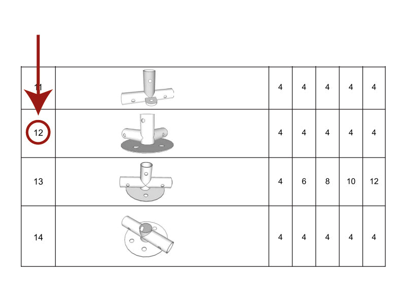 łącznik 3-stronny do listwy usztywniającej, Ø42mm, 90°
