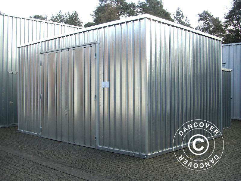 Magazyn stalowy 5,1x12,1x3,225m z drzwiami dwuskrzydłowymi, srebrny