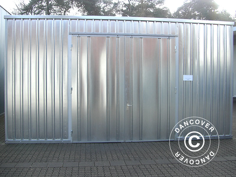 Magazyn stalowy 5,1x12,1x3,225m z drzwiami dwuskrzydłowymi, srebrny