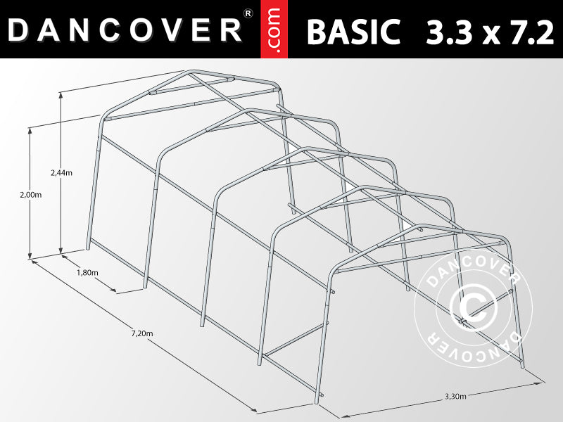 Namiot garażowy Basic 3,3x7,2x2,4 m PE, szary