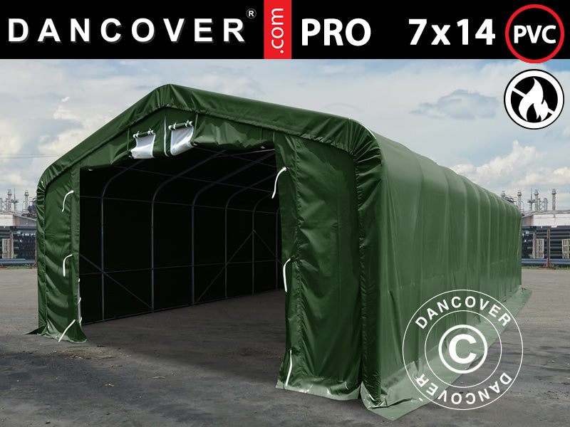 Namiot magazynowy PRO 7x14x3,8m PCV ze świetlikiem, Zielony