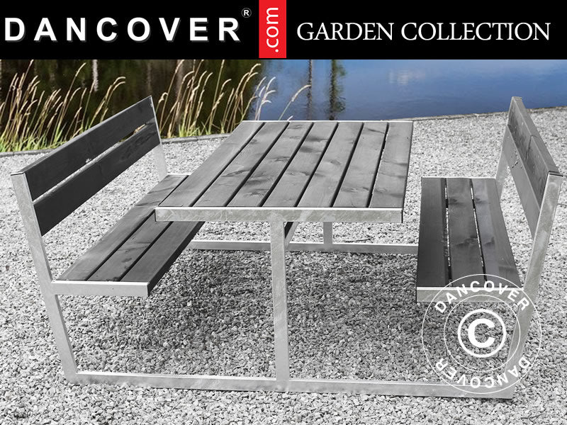 Stół piknikowy z oparciem, 2,05x1,8x0,85m, Czarny