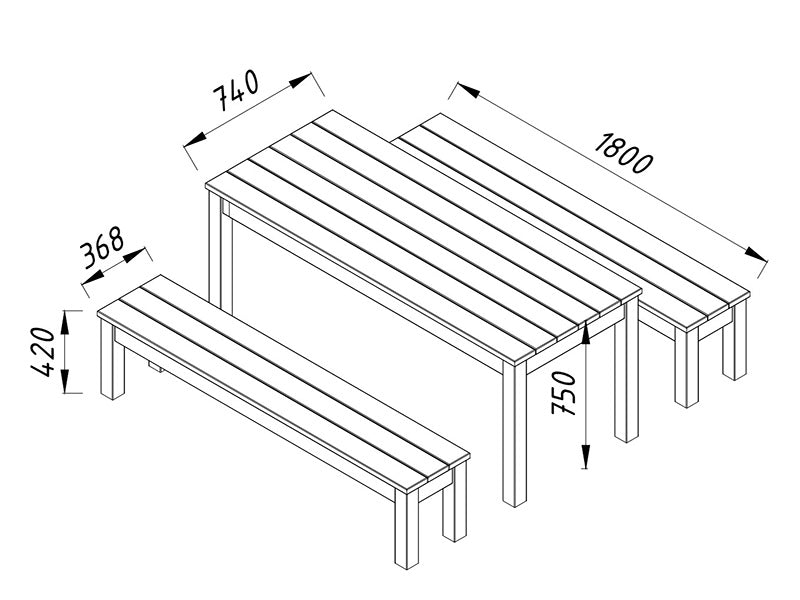Drewniany zestaw ze stołem i ławką, 0,74x1,8x0,75m, Naturalne drewno
