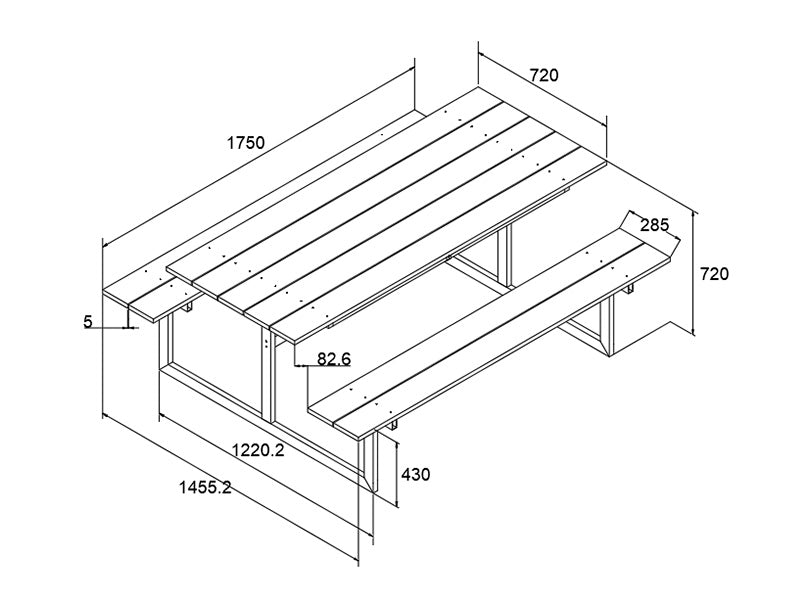 Stół piknikowy z tworzywa, 1,75x1,5m, Czarny/Antracyt