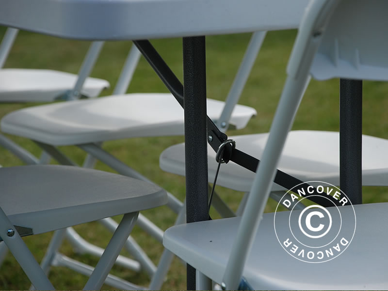 Pakiet Party, 1 składany stół (240cm) + 8 Krzesła składane, Jasny szary/Biały