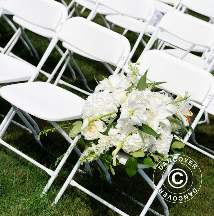 Pakiet Party, 1 składany stół (180cm) + 8 Krzesła składane, Jasny szary/Biały