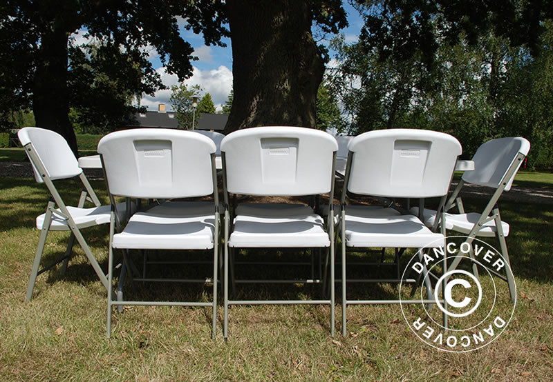 Pakiet Party, 1 składany stół (180cm) + 8 Krzesła składane, Jasny szary/Biały