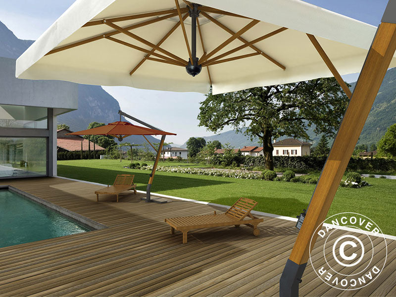 Parasol na wysięgniku Palladio Braccio z falbaną, 3,5x3,5m, Ecru