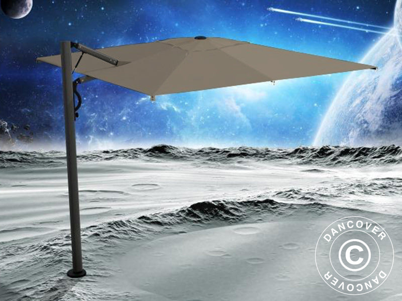 Parasol ogrodowy na wysięgniku z podstawą, Galaxia Astro Carbon, 3x3m, szarobrązowy