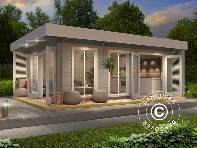 Domek drewniany Vienna, 5,7x3,8x2,45m, 40mm, Jasny szary