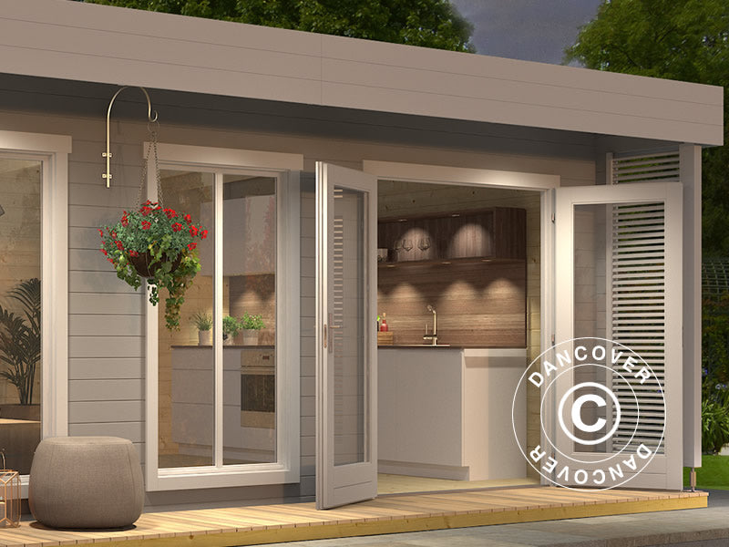 Domek drewniany Vienna, 5,7x3,8x2,45m, 40mm, Jasny szary