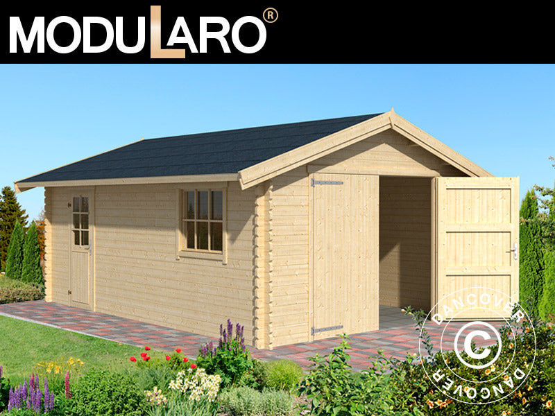 Drewniany garaż Rauma, 3,8x5,4x2,74m, 40mm, Naturalne drewno