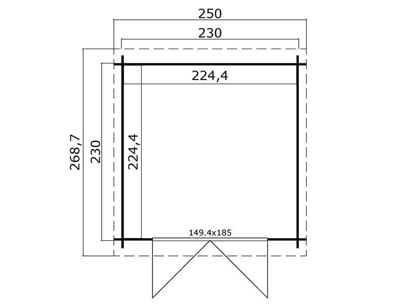 Drewniana szopa Hagen 2,3x2,3x2,11m, 28mm, Naturalny