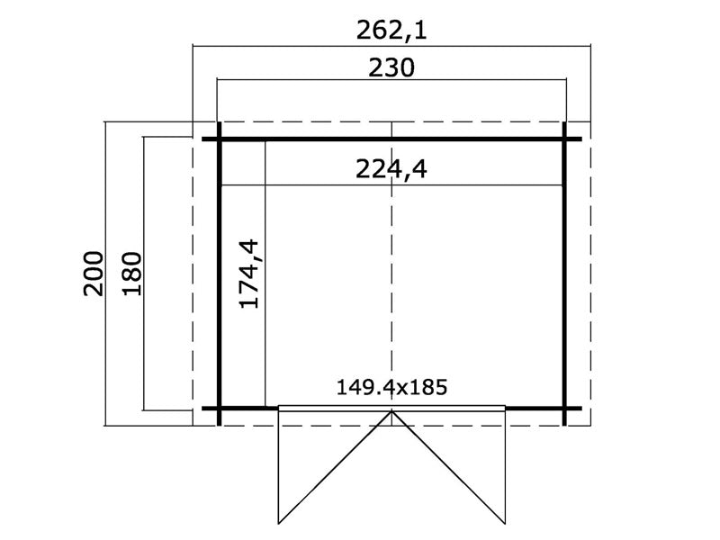 Drewniana szopa Oslo 2,3x1,8x2,22m, 28mm, 3,91m², Naturalny