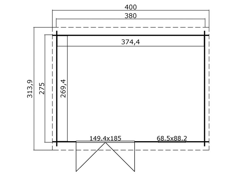 Szopa drewniana Asker 3,8x2,75x2,11m, 28mm, 10,09m², Naturalne drewno