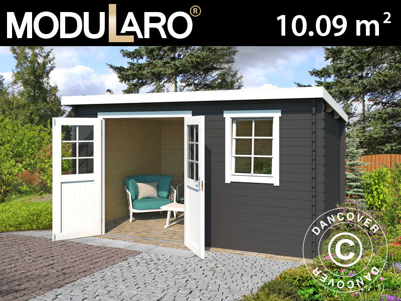 Szopa drewniana Asker 3,8x2,75x2,11m, 28mm, 10,09m², Ciemny szary