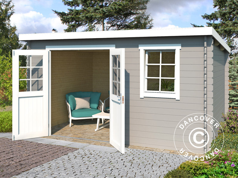 Szopa drewniana Asker 3,8x2,75x2,11m, 28mm, 10,09m², Jasny szary