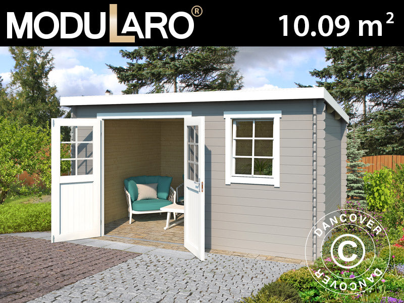 Szopa drewniana Asker 3,8x2,75x2,11m, 28mm, 10,09m², Jasny szary