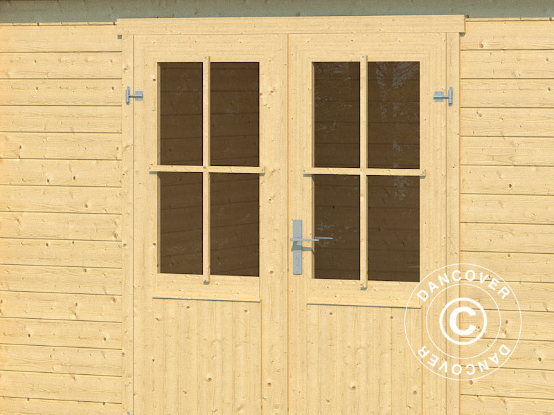 Szopa drewniana Tartu z daszkiem 4,81x2,92x2,11m, 28mm, 13,6m², Naturalne drewno