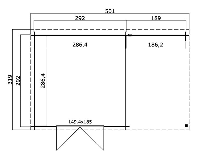 Szopa drewniana Tartu z daszkiem 4,81x2,92x2,11m, 28mm, 13,6m², Naturalne drewno