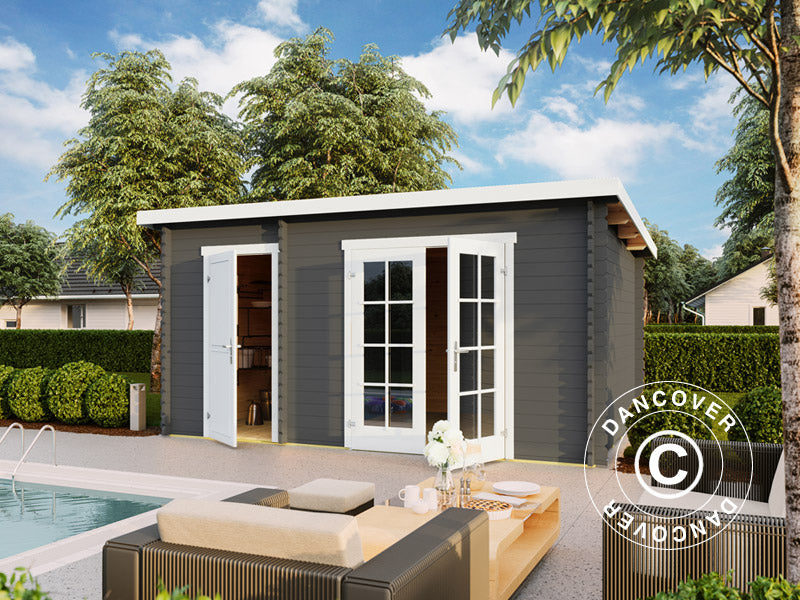 Drewniana szopa, domek Riga 4,25x2,8x2,22m, 34mm, 11,3m², Ciemny szary