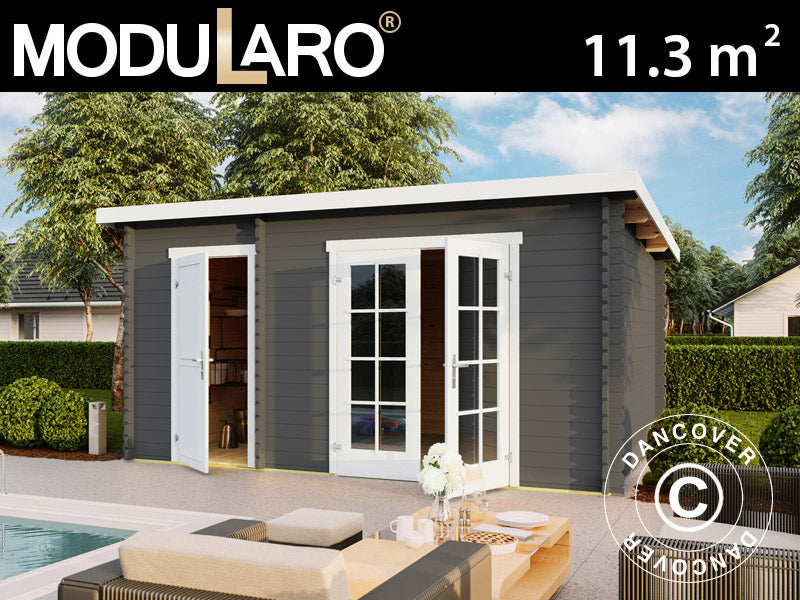 Drewniana szopa, domek Riga 4,25x2,8x2,22m, 34mm, 11,3m², Ciemny szary