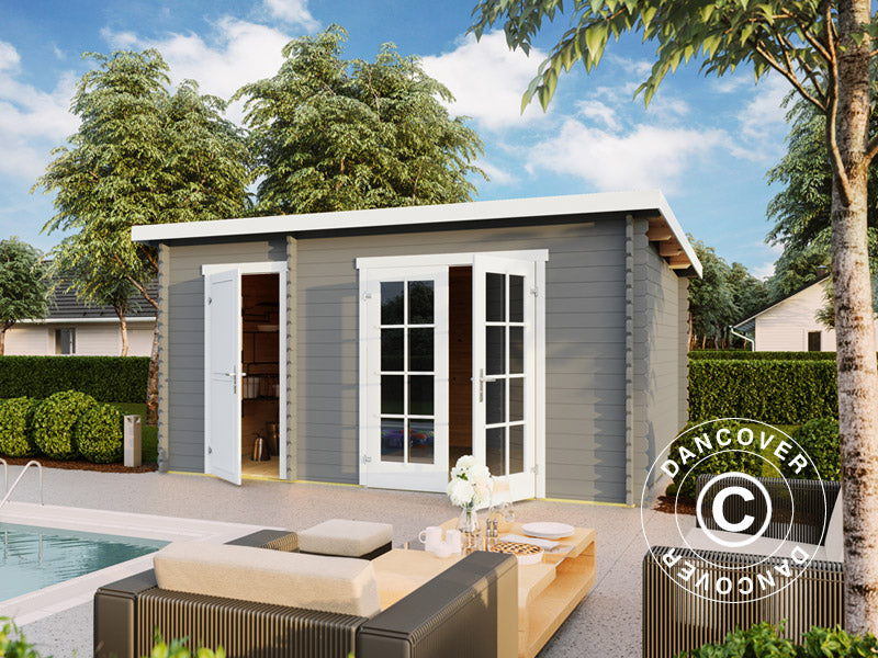 Drewniana szopa, domek Riga 4,25x2,8x2,22m, 34mm, 11,3m², Jasny szary