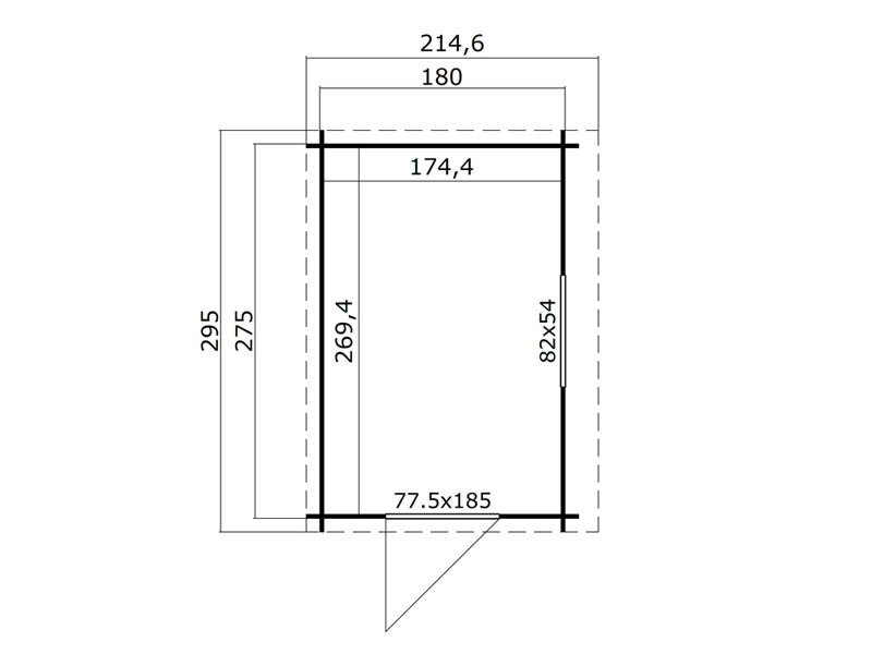 Drewniana szopa przyścienna Vanda 1,8x2,75x2,68m, 28mm, 4,7m², Naturalny